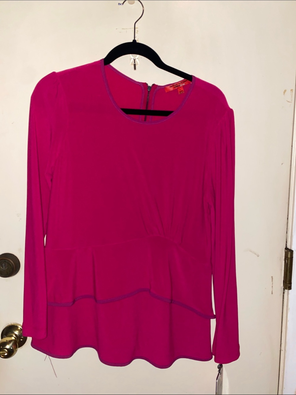 Narciso Rodriguez Fuchsia Long Sleeve Peplum Top
